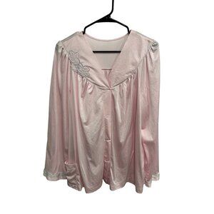 Vintage Shadowline V-Neck Button Front Pajama Top Pink Sz 42 Sleepwear Lounge